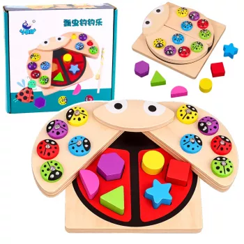 LEAN TOYS Drewniana gra w łapanie biedronek Edukacyjna układanka Sorter biedronek