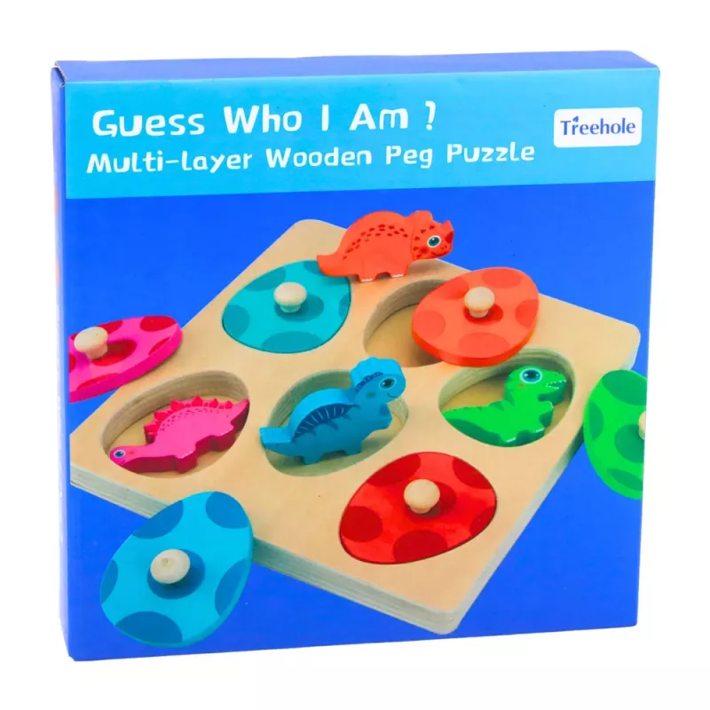 LEAN TOYS Drewniane Puzzle Dinozaury w Jajkach Edukacyjna Gra Pamięciowa