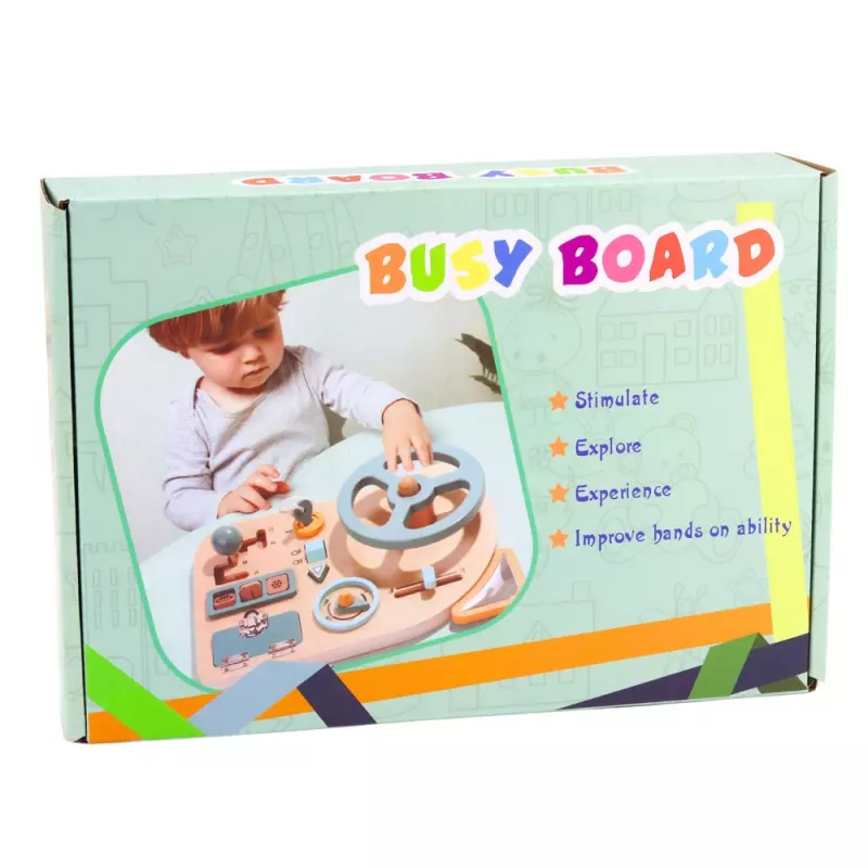 LEAN TOYS Drewniana Tablica Manipulacyjna Sensoryczna Kierownica Przełącznik Dźwignia