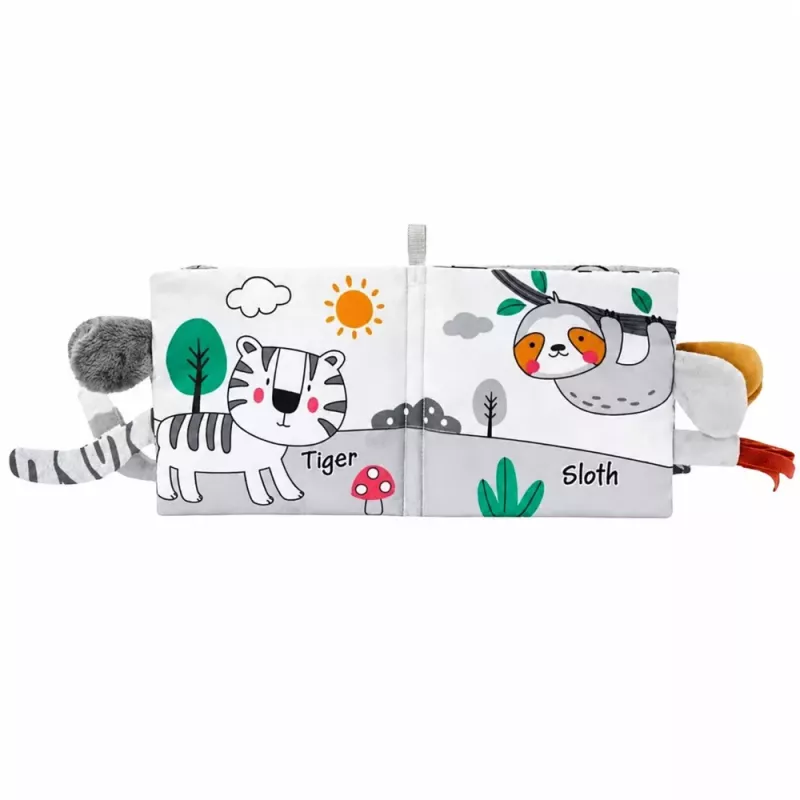 LEAN TOYS Miękka książeczka sensoryczna z szeleszczącym i piszczącym słonikiem, szary