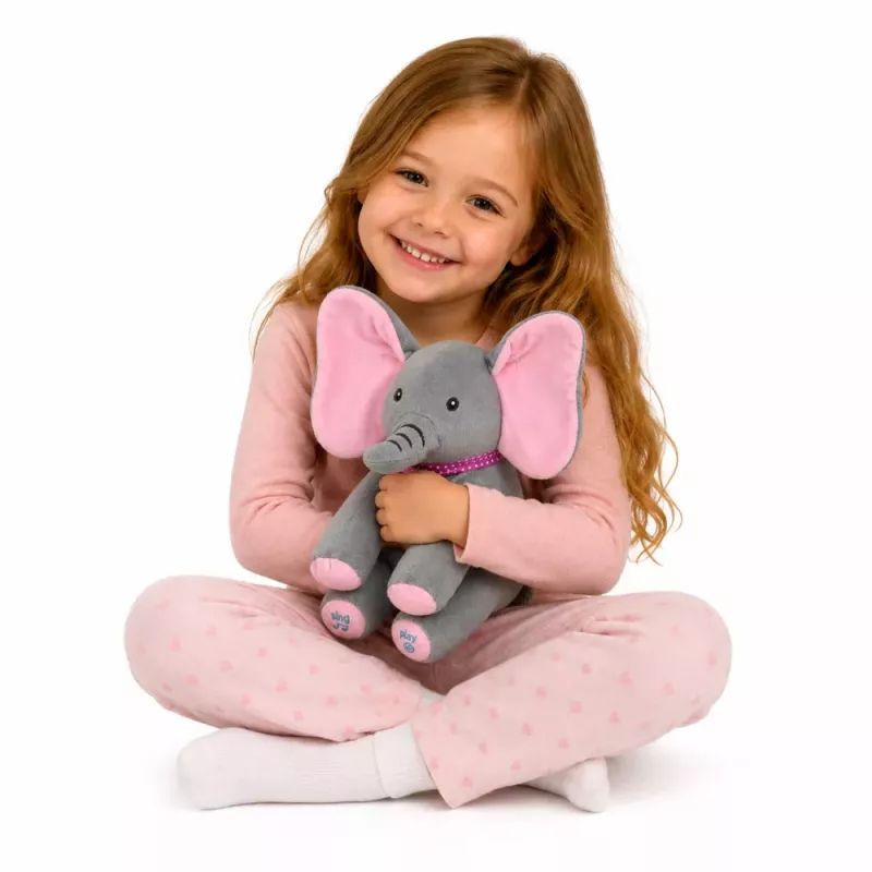 LEAN TOYS Pluszowy Interaktywny Słoń Porusza Uszami Gra Melodie Zabawa w A ku-ku