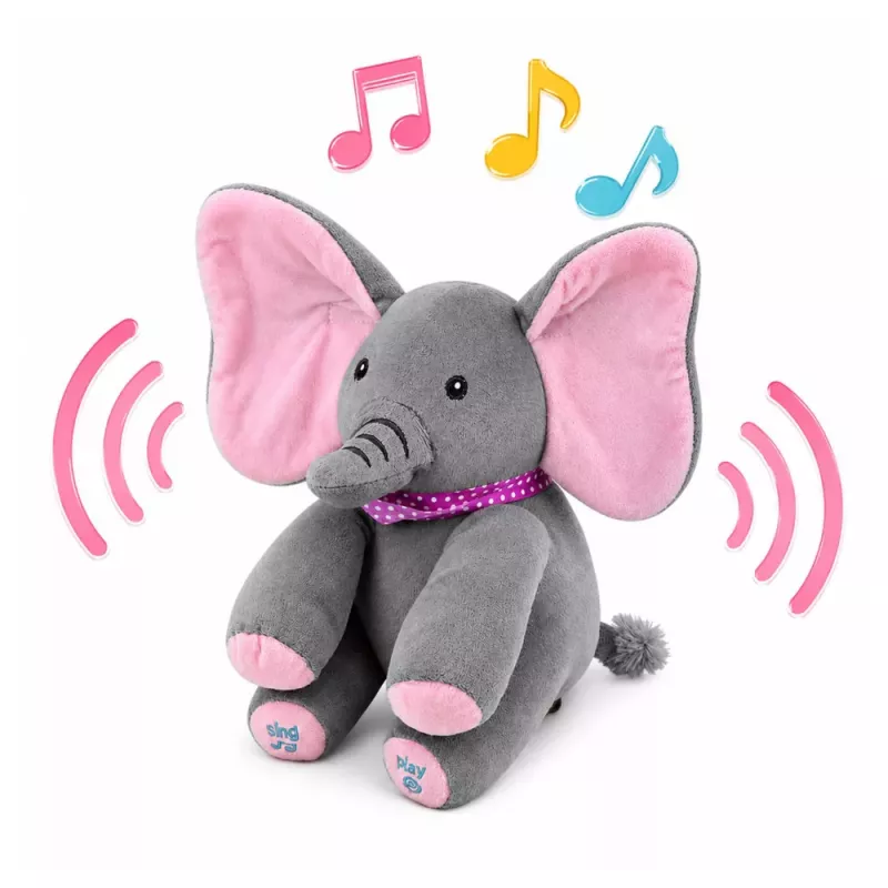 LEAN TOYS Pluszowy Interaktywny Słoń Porusza Uszami Gra Melodie Zabawa w A ku-ku