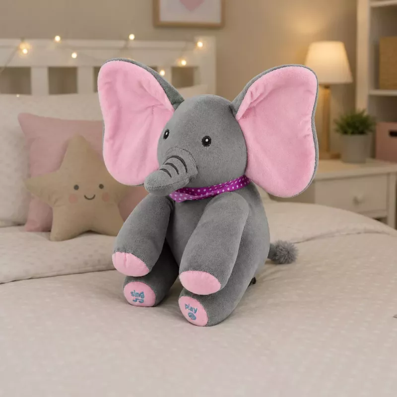 LEAN TOYS Pluszowy Interaktywny Słoń Porusza Uszami Gra Melodie Zabawa w A ku-ku
