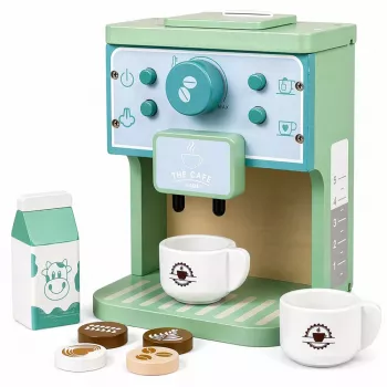 LEAN TOYS Drewniany Zestaw Ekspresu do Kawy, Kubków, Mleka, Akcesoriów dla Dzieci