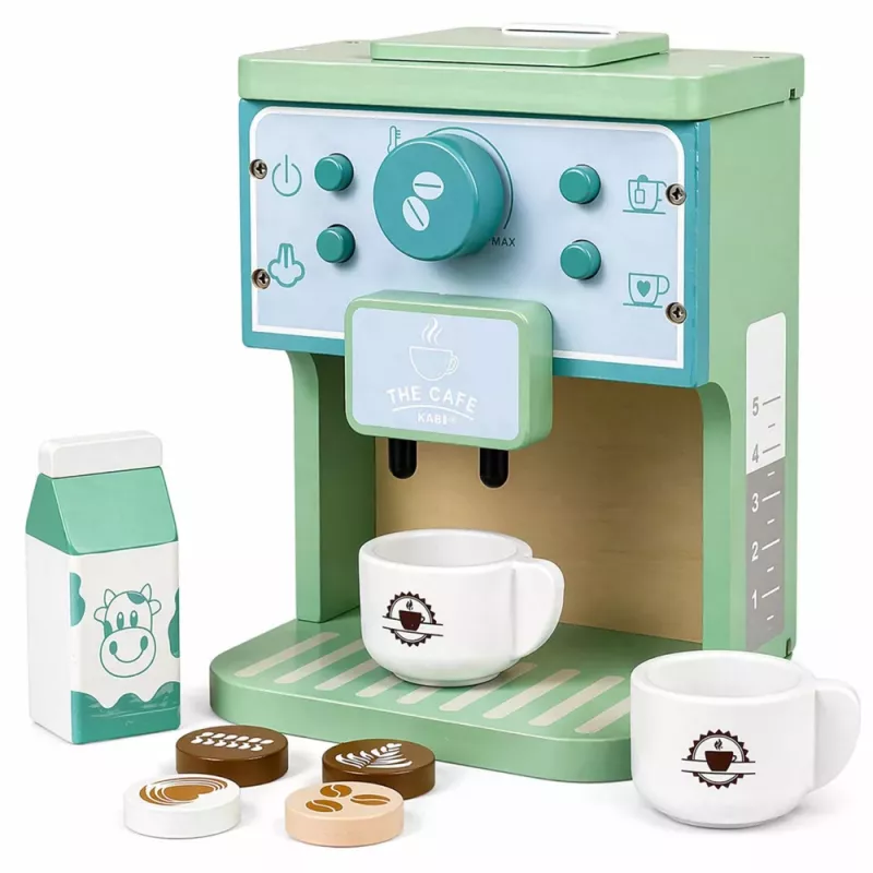 LEAN TOYS Drewniany Zestaw Ekspresu do Kawy, Kubków, Mleka, Akcesoriów dla Dzieci