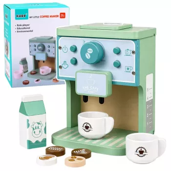 LEAN TOYS Drewniany Zestaw Ekspresu do Kawy, Kubków, Mleka, Akcesoriów dla Dzieci