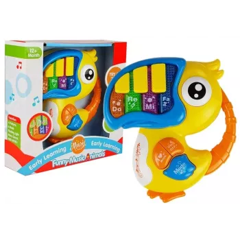LEAN TOYS Parrot Piano Edukacyjna Zabawka Wczesnego Uczenia Żółty
