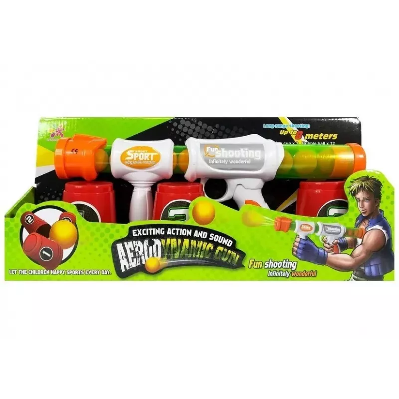 LEAN TOYS Karabin na miękkie piłeczki – zestaw do ćwiczenia celności z kubkami
