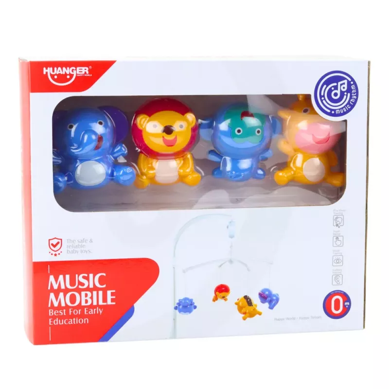 LEAN TOYS Karuzela do łóżeczka Zwierzęta Lew Słoń Żyrafa Dźwięk