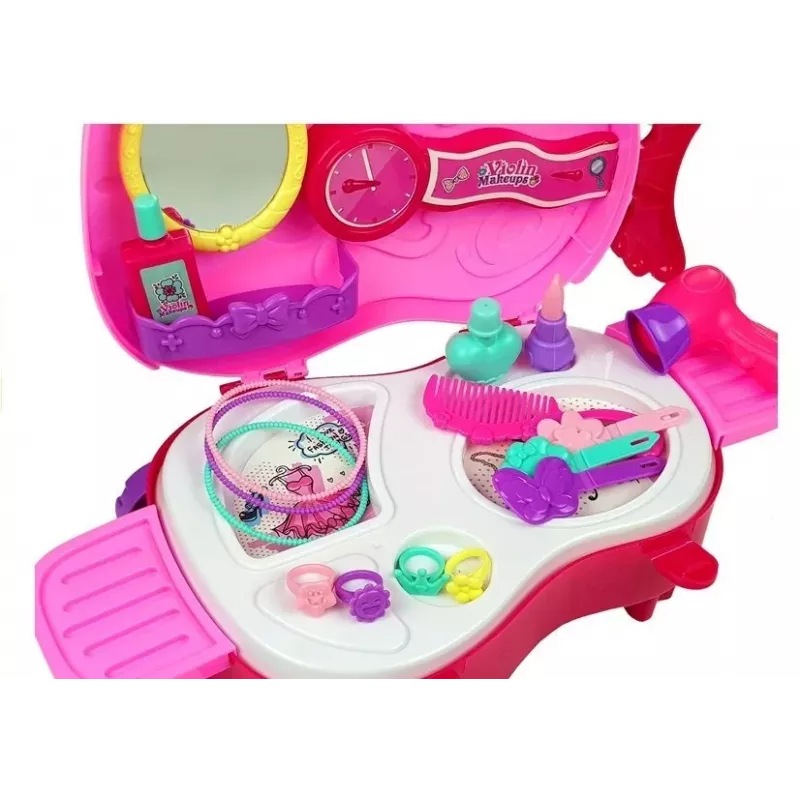 LEAN TOYS Przenośna Toaletka w Walizce na Skrzypce z Lustrem - Czarna, ze Skóry Ekologicznej