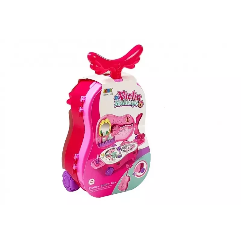 LEAN TOYS Przenośna Toaletka w Walizce na Skrzypce z Lustrem - Czarna, ze Skóry Ekologicznej