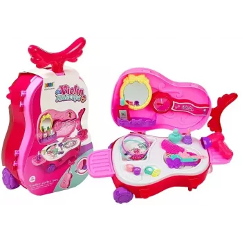 LEAN TOYS Przenośna Toaletka w Walizce na Skrzypce z Lustrem - Czarna, ze Skóry Ekologicznej