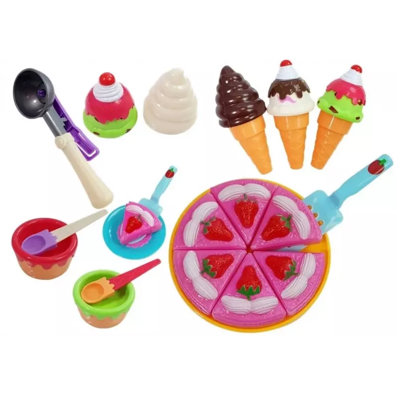 LEAN TOYS Zestaw Słodkości Deserów Lodów Ciasteczek Akcesoriów - Zabawkowe Jedzenie do Zabawy