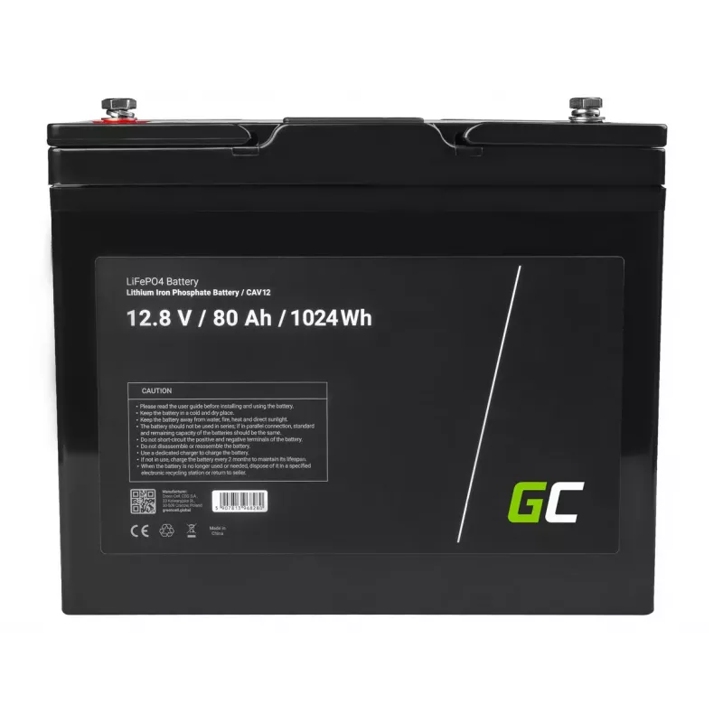 Akumulator Greencell LiFePO4 do fotowoltaiki, kamperów i łodzi 12V 12.8V 80Ah