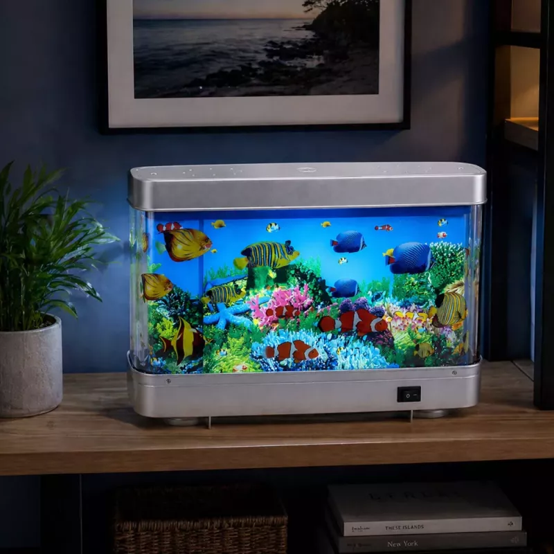 LEAN Sztuczne Ozdobne Akwarium LED Nocna Lampka 3D Rybki Ruchome Kolorowe