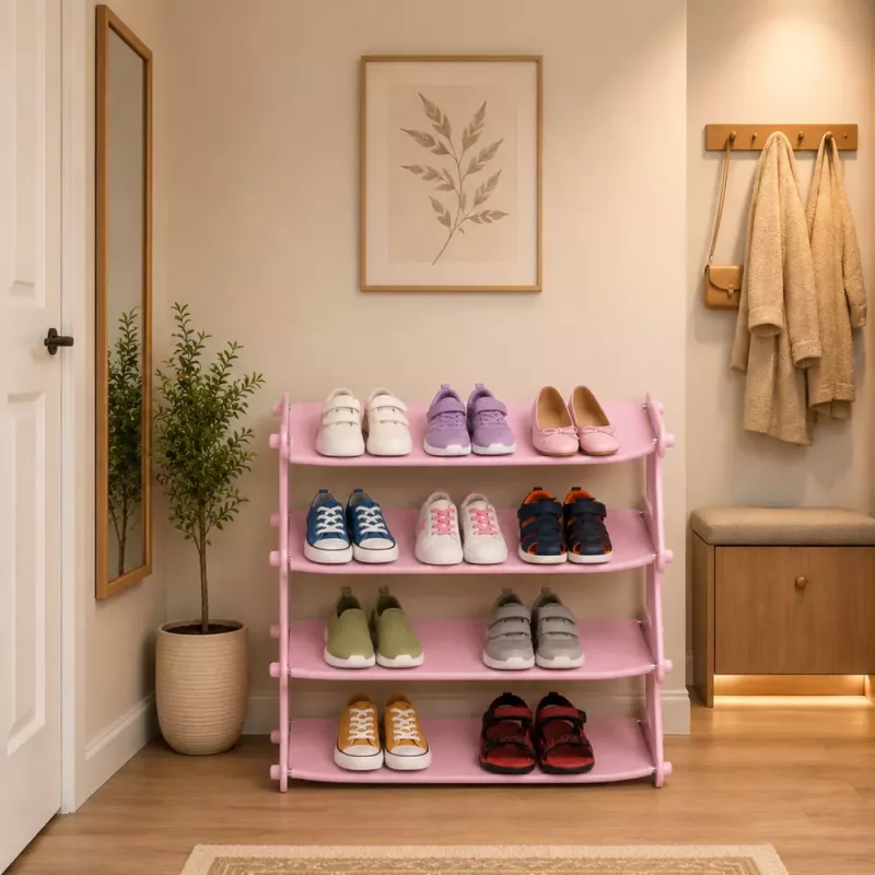 LEAN Shoe Cabinet Lightweight 4-Tier Shelf Freestanding Pink