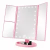 LEAN LED Cosmetic Mirror Folding Magnifying Touch Rotating Pink