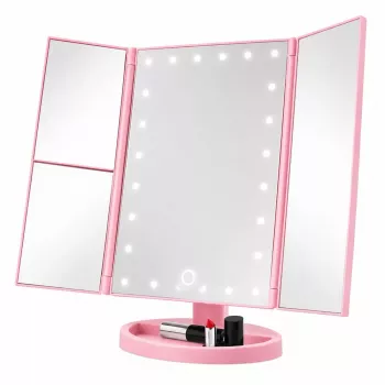 LEAN LED Cosmetic Mirror Folding Magnifying Touch Rotating Pink