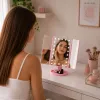 LEAN LED Cosmetic Mirror Folding Magnifying Touch Rotating Pink
