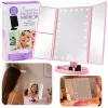 LEAN LED Cosmetic Mirror Folding Magnifying Touch Rotating Pink