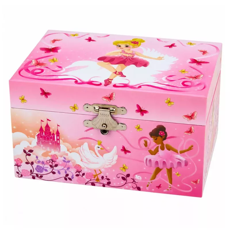 LEAN TOYS Nakręcana pozytywka z biżuterią dla dzieci z lusterkiem, różowa