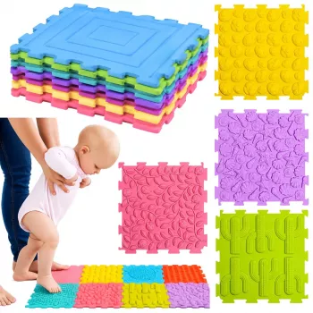 LEAN TOYS Sensory Silicone Puzzle Mat Sensory Path Colorful 25 cm 12 pcs.