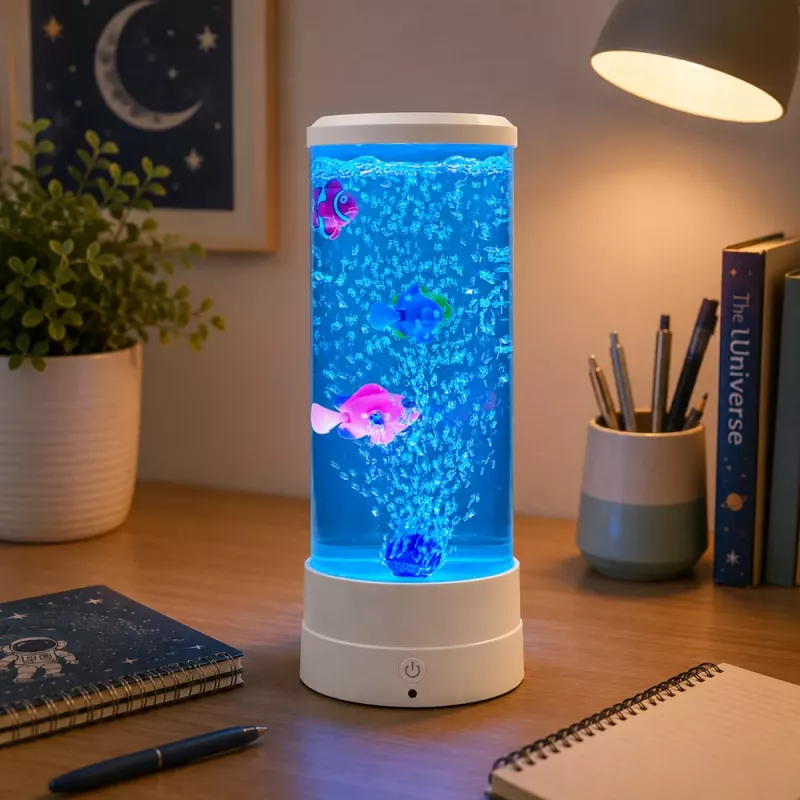 LEAN Ozdobna Lampka Nocna LED RGB Akwarium z Rybkami 16 Kolorów USB Biała