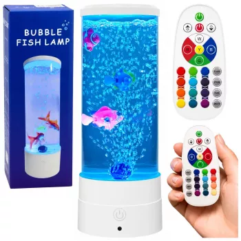 LEAN Ozdobna Lampka Nocna LED RGB Akwarium z Rybkami 16 Kolorów USB Biała