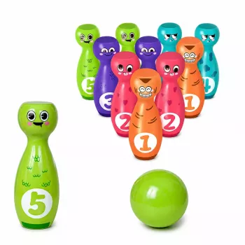 LEAN TOYS Bowling z Uśmiechniętymi Buziami Gra Edukacyjna dla Dzieci Sport Zręcznościowy 10 szt.