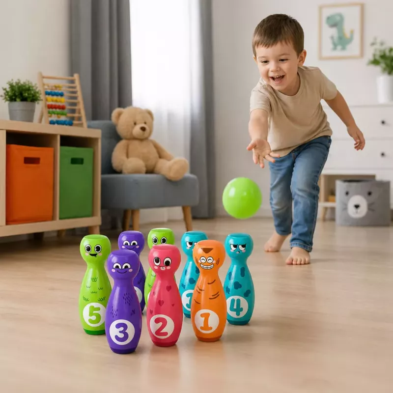 LEAN TOYS Bowling z Uśmiechniętymi Buziami Gra Edukacyjna dla Dzieci Sport Zręcznościowy 10 szt.