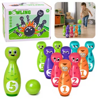 LEAN TOYS Bowling z Uśmiechniętymi Buziami Gra Edukacyjna dla Dzieci Sport Zręcznościowy 10 szt.