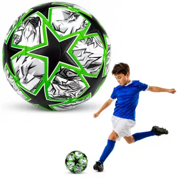 Piłka treningowa LEAN TOYS na trawę, zielone gwiazdy, 22 cm, rozmiar 5