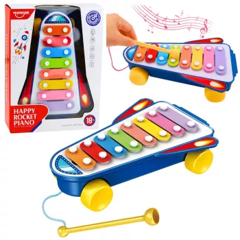 LEAN TOYS Talerze dla dzieci Rakieta na kółkach Statek kosmiczny Batonik Niebieski