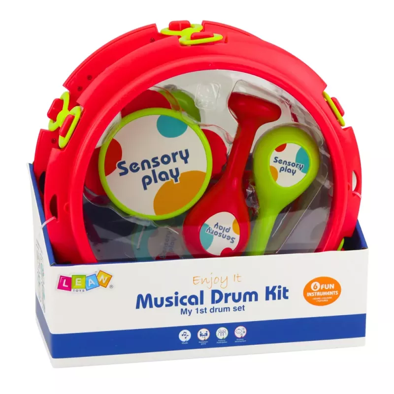 LEAN TOYS Zestaw instrumentów muzycznych dla dzieci Bębenek Grzechotki Tamburyn Kastaniety