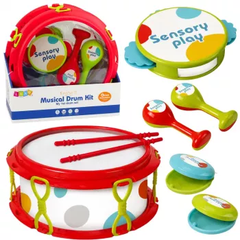 LEAN TOYS Zestaw instrumentów muzycznych dla dzieci Bębenek Grzechotki Tamburyn Kastaniety