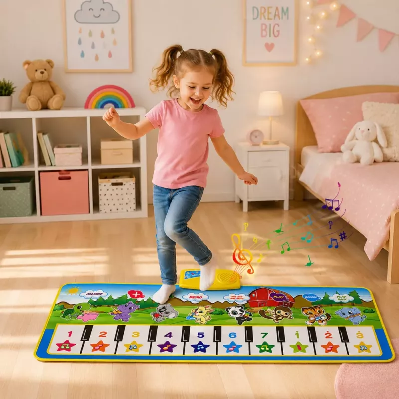 LEAN TOYS Edukacyjna Mata Muzyczna Pianino Zwierzęta Dźwięki Instrumentów 100x36 cm