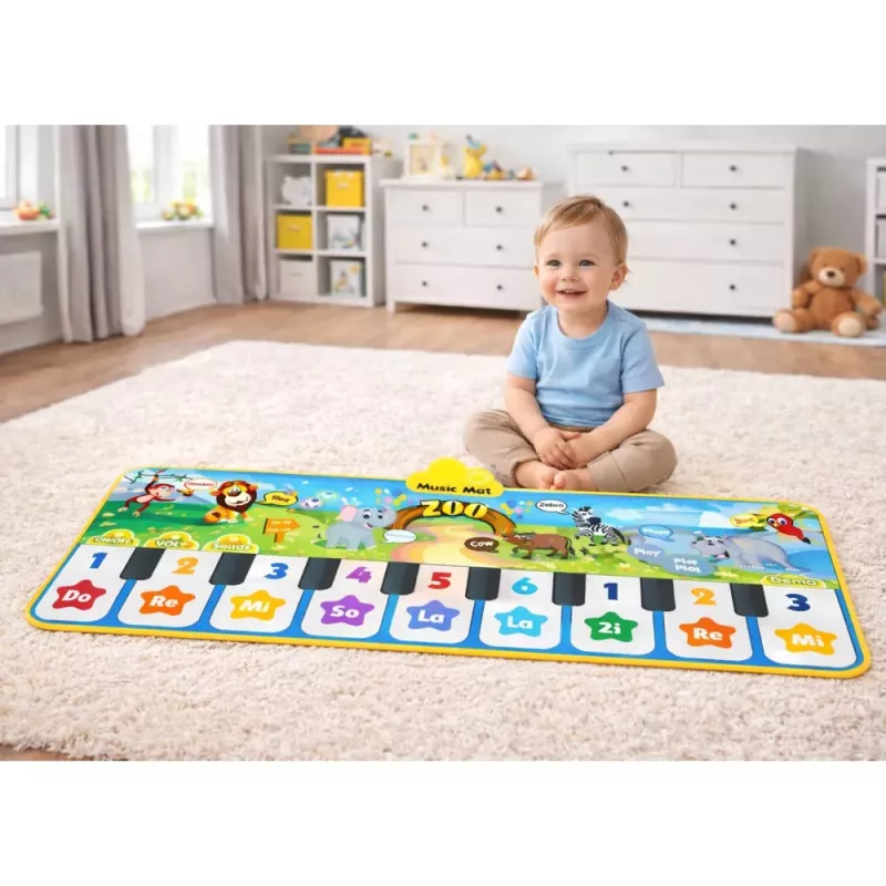 LEAN TOYS Interaktywna Mata Taneczna Piano Zwierzęta ZOO 10 Melodii 126 cm
