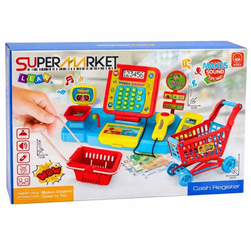 LEAN TOYS Interaktywny Wózek Supermarket z Skanerem i Wagą