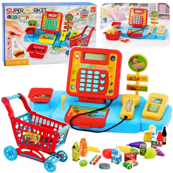 LEAN TOYS Interaktywny Wózek Supermarket z Skanerem i Wagą