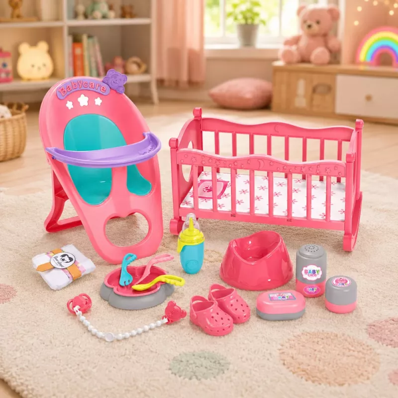LEAN TOYS Interactive Baby Doll Peeing Stroller Cradle Accessories 3-in-1 Set