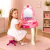 LEAN TOYS Dziecięcy stolik toaletowy z krzesłem, światła, suszarka, akcesoria, dźwięki, różowy