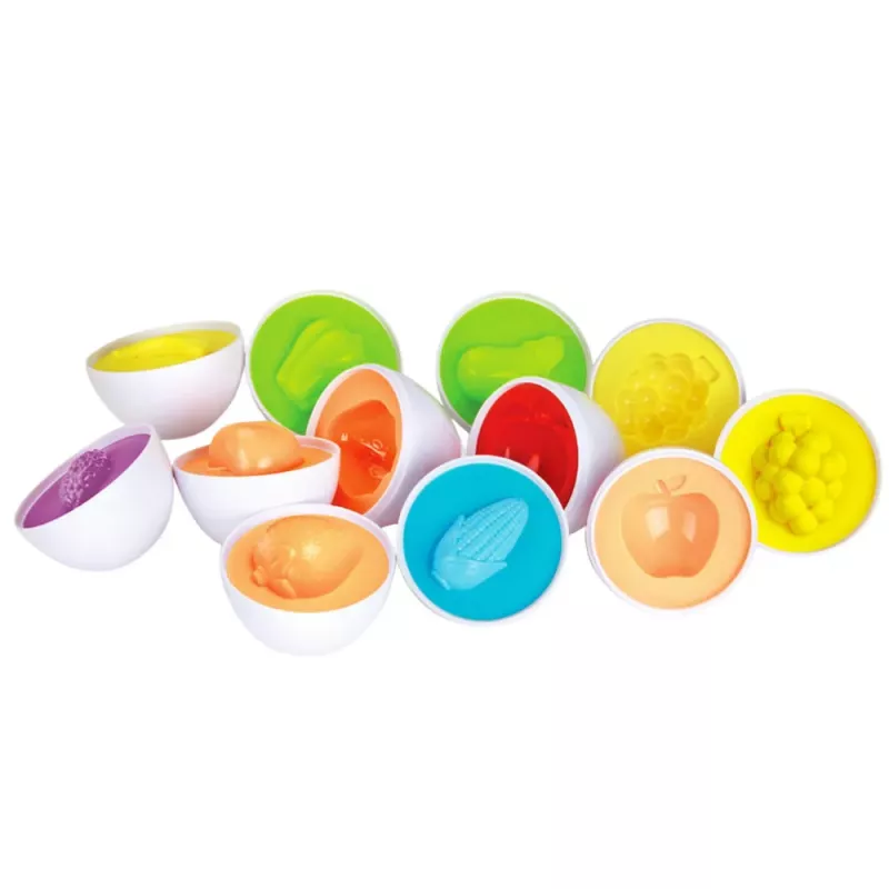 LEAN TOYS Sortownik Jajek Edukacyjny, Dopasowywanie Kształtów, Kolorowe Owoce, 12 szt.