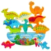 LEAN TOYS Dinosaur Tower Balance Game Dexterity Wooden Blocks Puzzle 12pcs