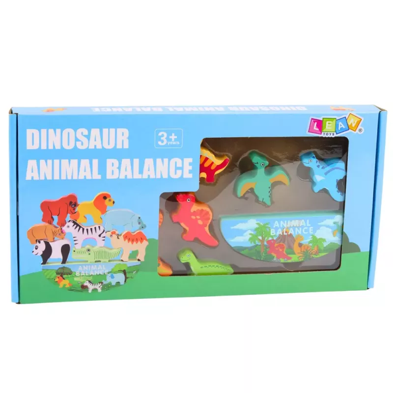LEAN TOYS Dinosaur Tower Balance Game Dexterity Wooden Blocks Puzzle 12pcs