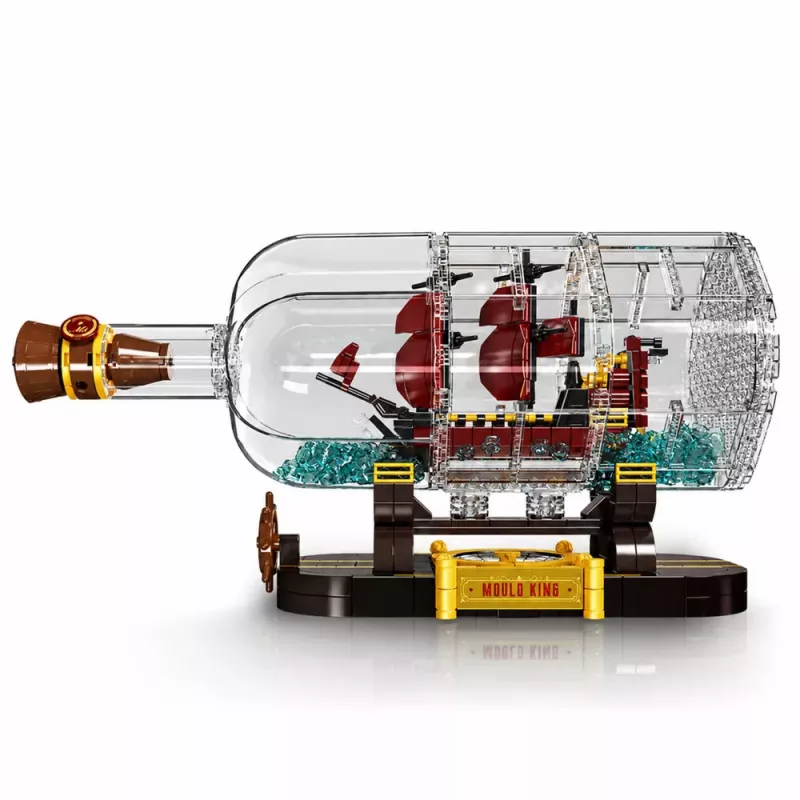 LEAN TOYS Ship in a Bottle Construction Blocks Decorative Sailing Ship Brown 885 pcs.