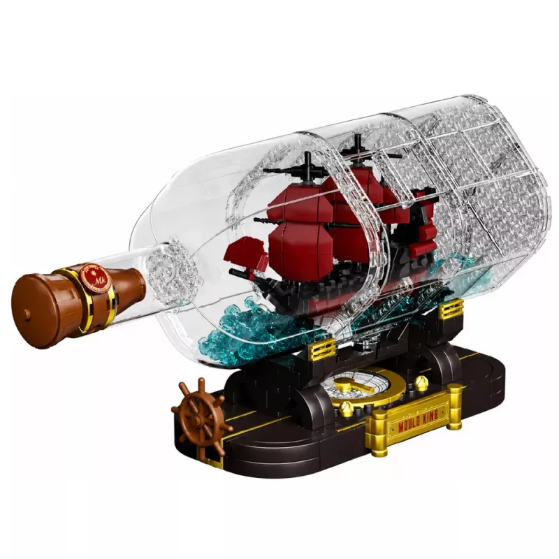 LEAN TOYS Ship in a Bottle Construction Blocks Decorative Sailing Ship Brown 885 pcs.