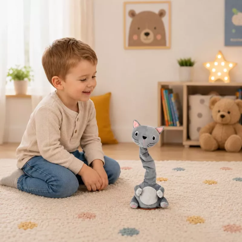 LEAN TOYS Pluszowy Tańczący Kot Interaktywna Zabawka Dźwięki Muzyczne Mascot Szary