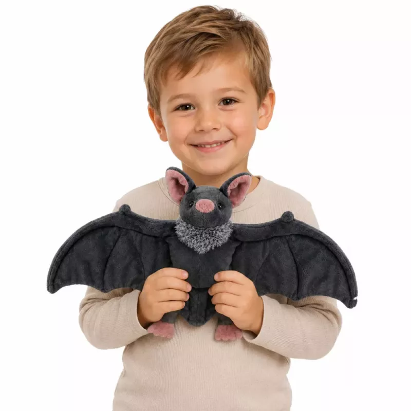 LEAN TOYS Pluszowy Nietoperz ze Składanymi Skrzydłami Szary 57 cm
