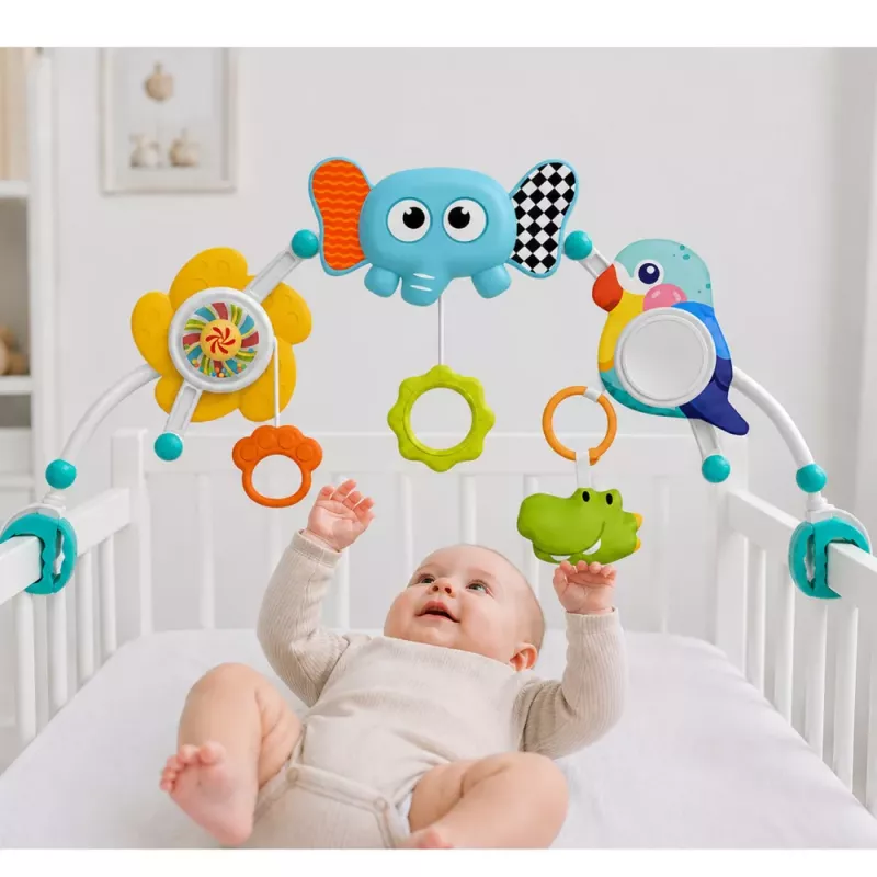 LEAN TOYS Sensory Arch with Elephant for Crib, Car Seat, Stroller, Mirror, Rattle