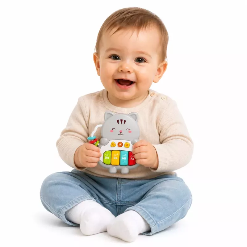 LEAN TOYS Muzyczna Zabawka Pianinko Kotek Edukacyjne Dla Maluchów Melodie Dźwięki